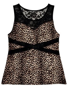2K Deb Leopard Lace Tank 2X Satin Stretch Animal Print Baddie Top